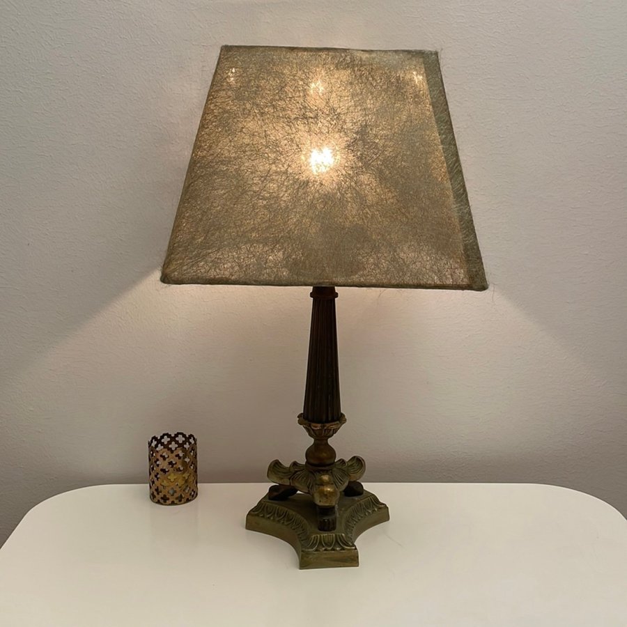 Vintage Bordslampa Empirstil Mässing 1900-tal med Lampskärm