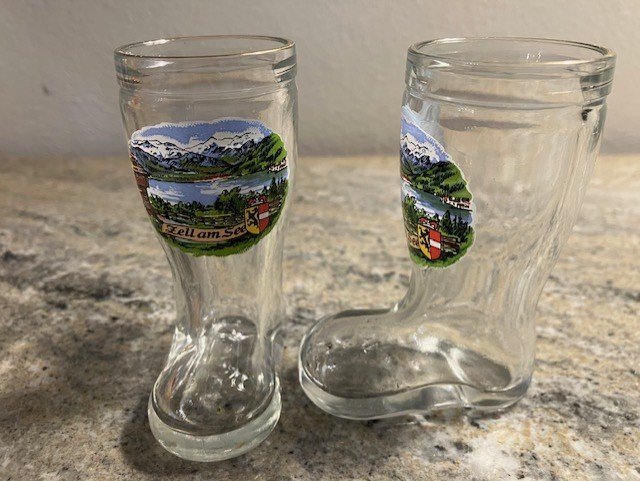 Vintage 4 st snapsglas med motiv från Zell am See Österrike