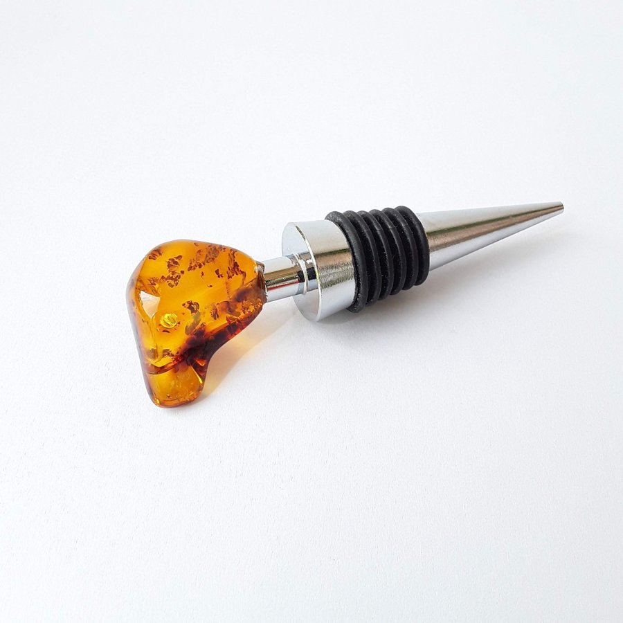 Gemstone cork All bottle stopper with Baltic amber stone Metal decorative cork