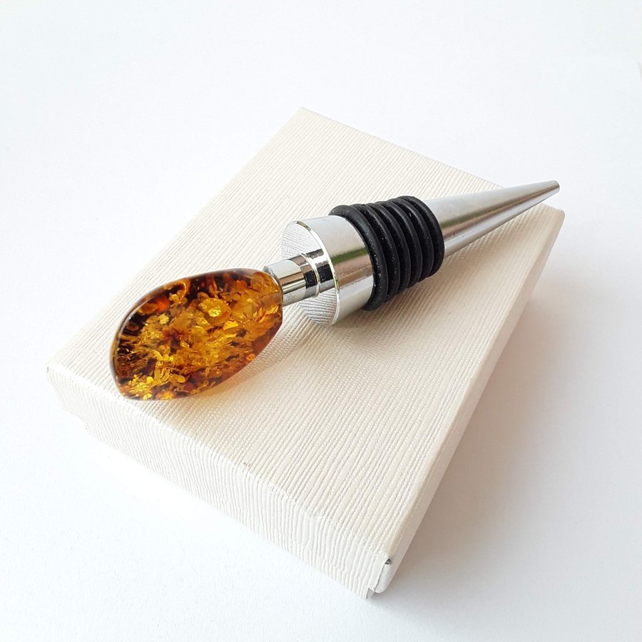 Gemstone cork All bottle stopper with Baltic amber stone Metal decorative cork