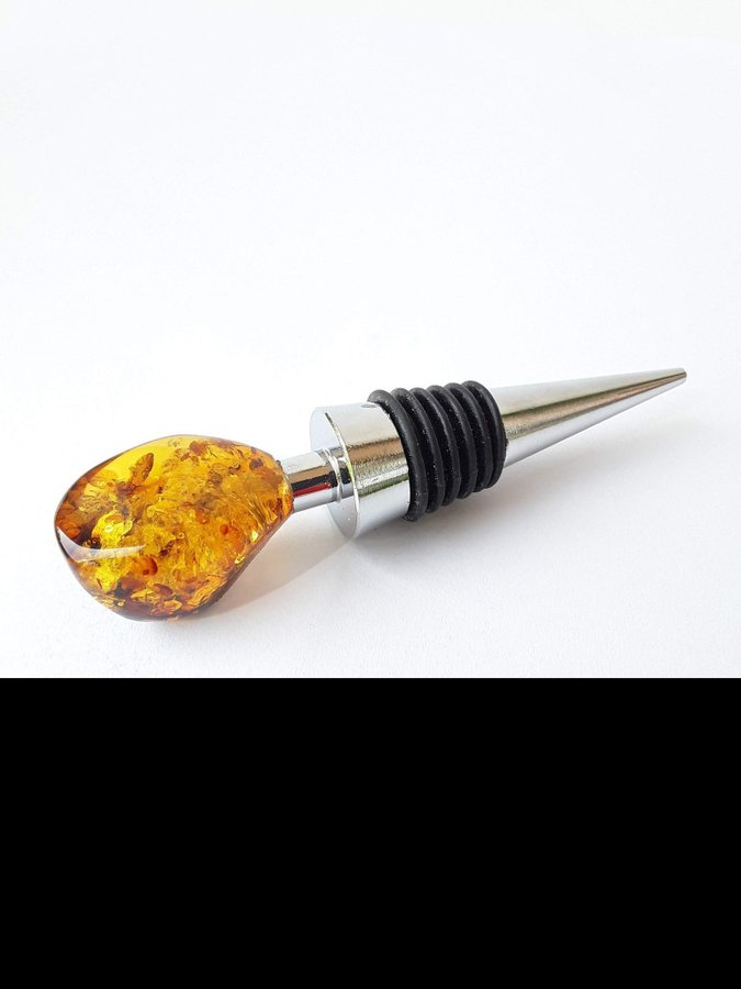 Gemstone cork All bottle stopper with Baltic amber stone Metal decorative cork