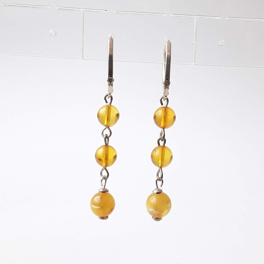 Baltic amber gem and 925 sterling silver long dangle stud earrings jewelry