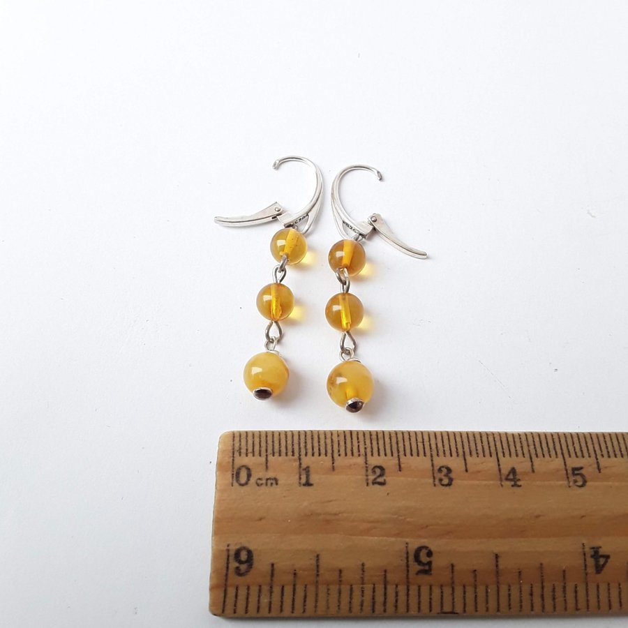 Baltic amber gem and 925 sterling silver long dangle stud earrings jewelry