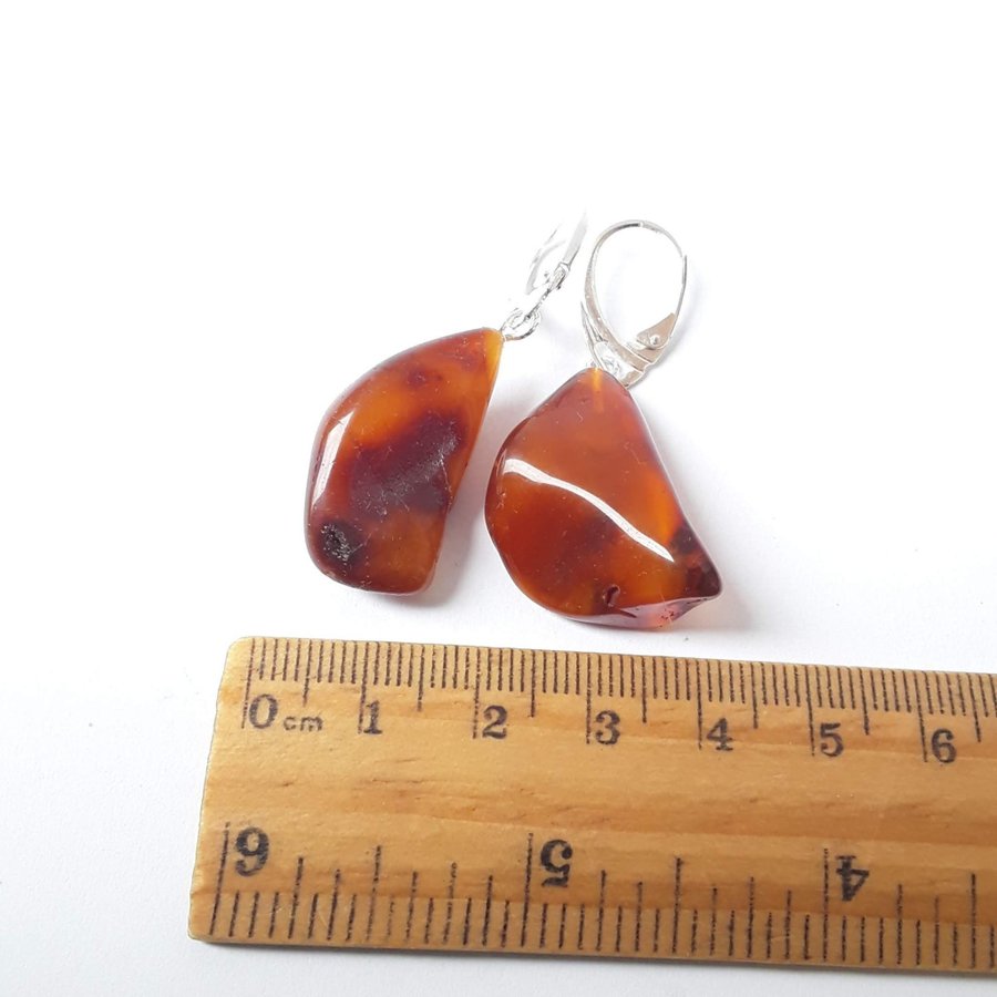 Brown raw Baltic amber gem dangle earrings hanging cognac amber earrings jewelry