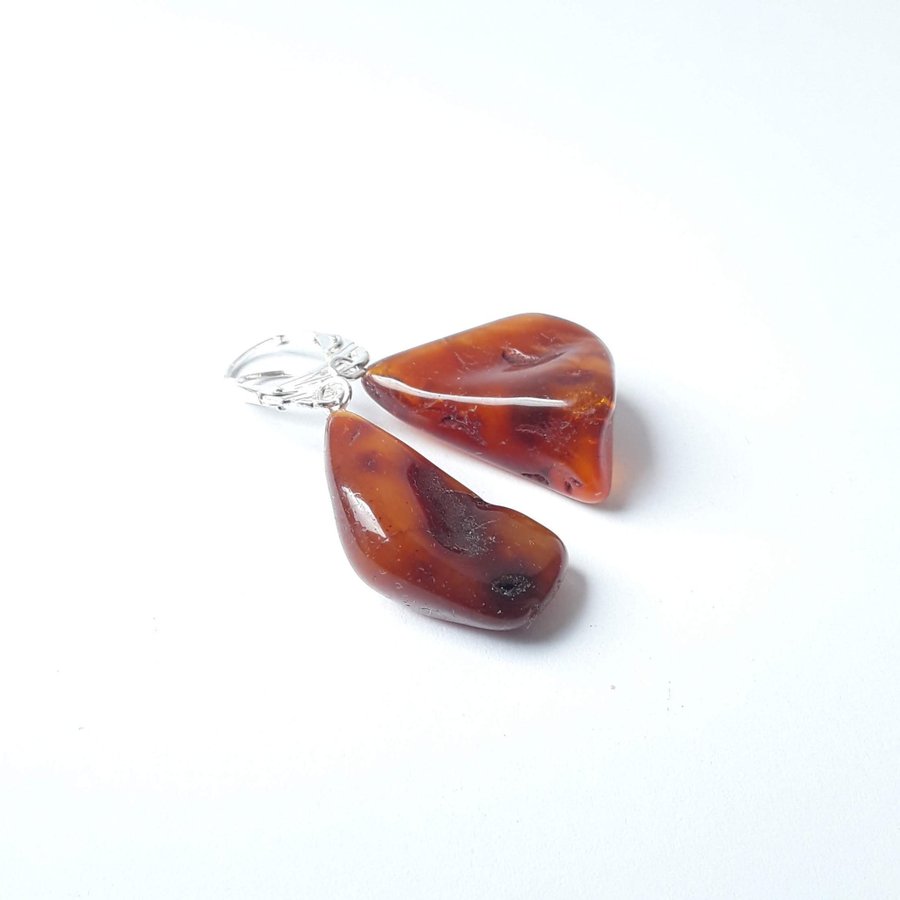 Brown raw Baltic amber gem dangle earrings hanging cognac amber earrings jewelry