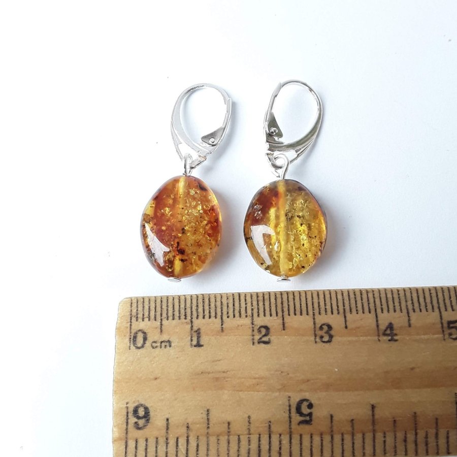 Baltic amber dangle earrings Hanging yellow oval amber gemstone earrings jewelry