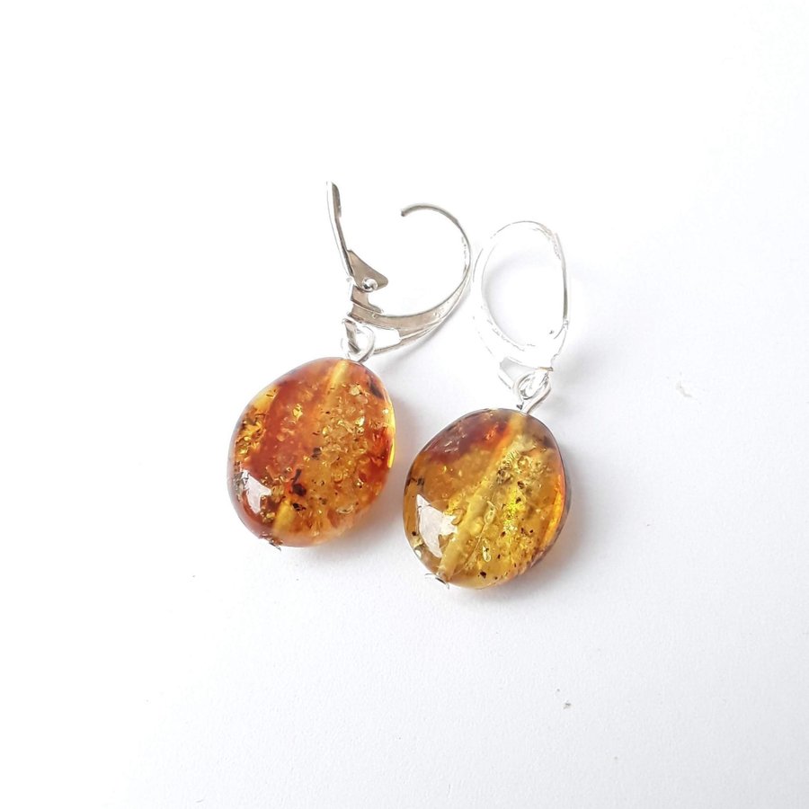 Baltic amber dangle earrings Hanging yellow oval amber gemstone earrings jewelry