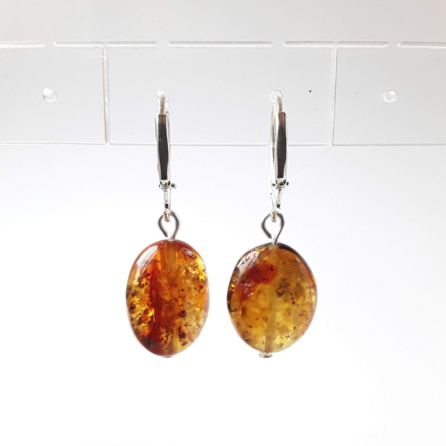 Baltic amber dangle earrings Hanging yellow oval amber gemstone earrings jewelry