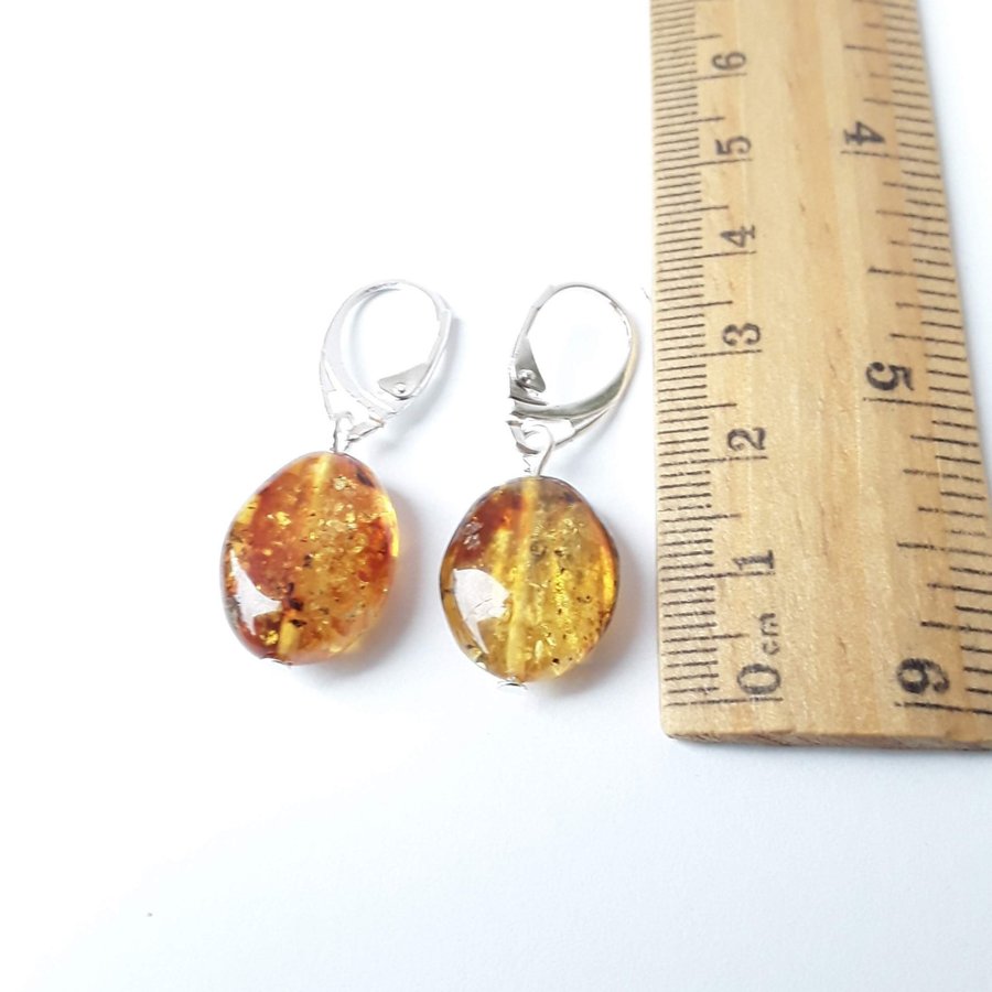 Baltic amber dangle earrings Hanging yellow oval amber gemstone earrings jewelry