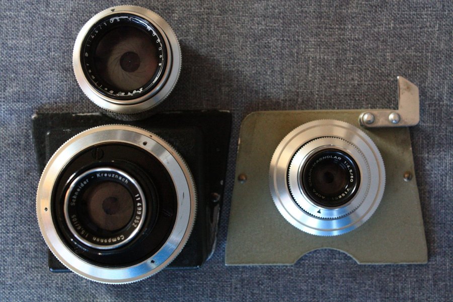 Agfa Varioscop: Magnolar 60mm Solinar 105mm and Schneider Componon 105mm lenses