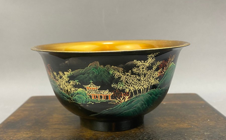Fin Kinesiska tidig 1900-tal målad lack skål-Republik