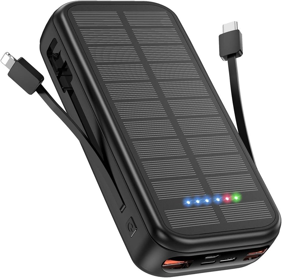 NY 5-portars Solcells Powerbank | 30000mAh | LED | USB-C | Ord pris 499kr