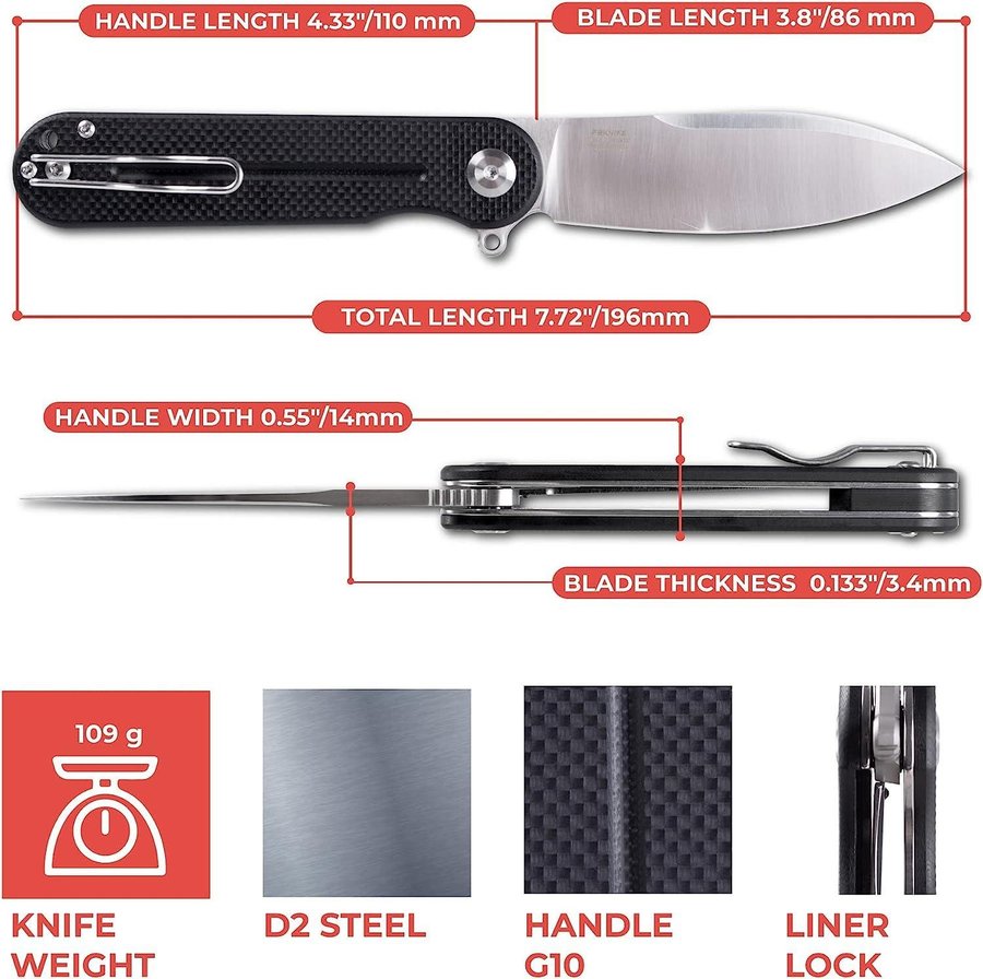 [NY] GANZO Firebird FH922-BK Svart fällkniv EDC fickkniv kniv fisk FH922