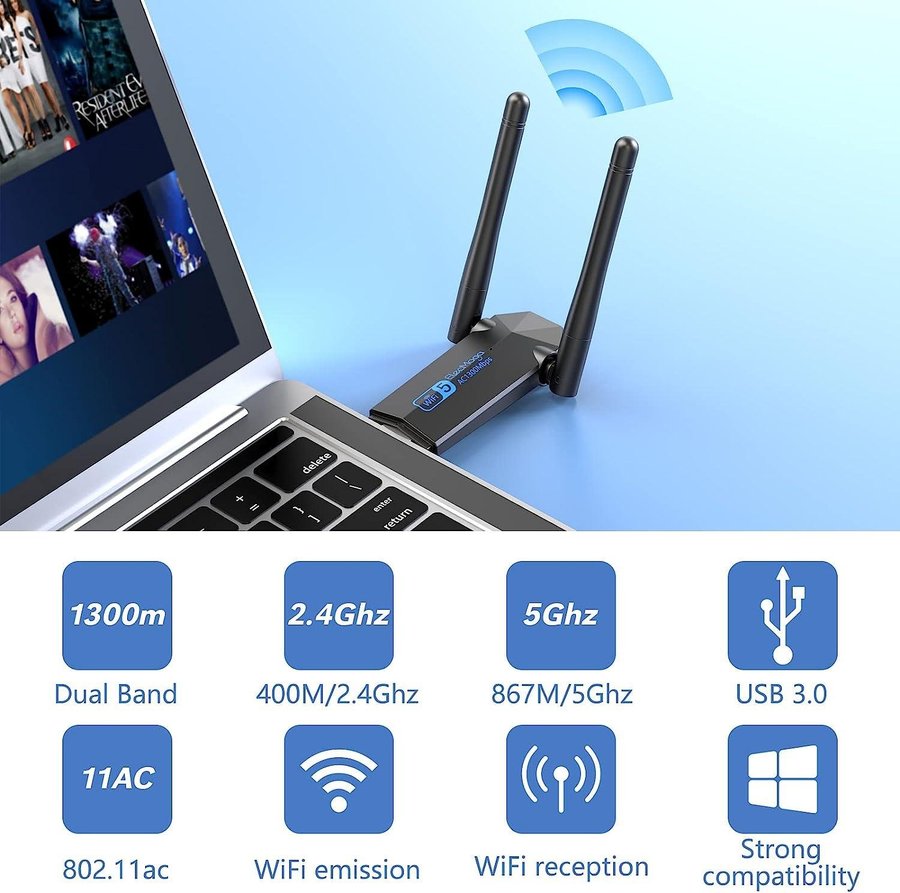 [NY] WiFi USB-adapter 24 och 5 Ghz usb 30 trådlöst nätverk internet wi fi