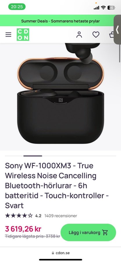 Sony WF-1000XM3 - True Wireless Noise Cancelling Bluetooth-hörlurar
