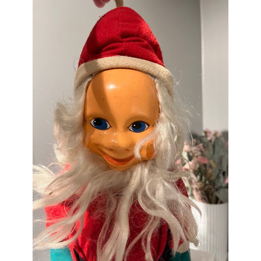 Stor gammal retro teater tomte 50cm hög tomte tyg docka