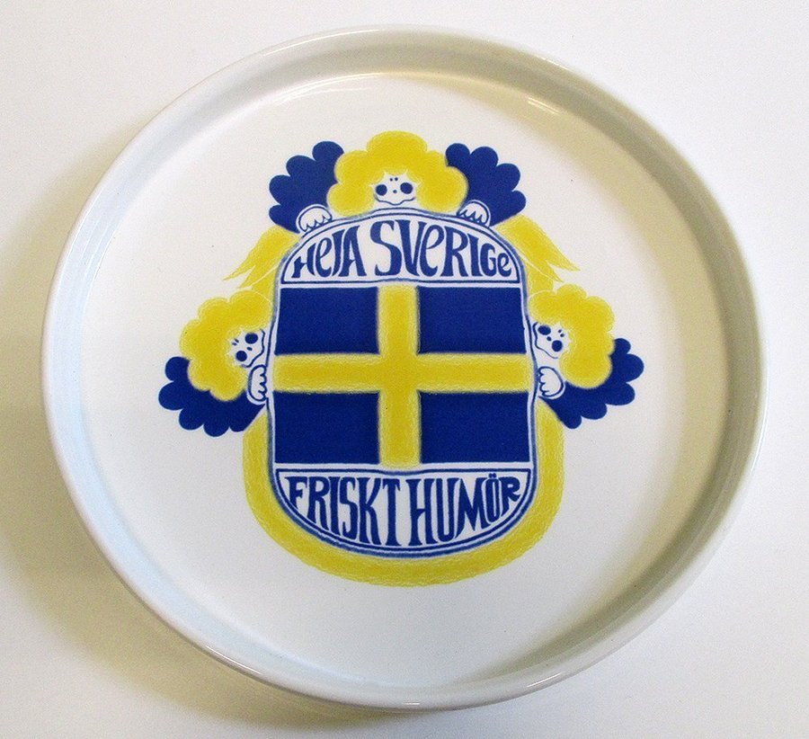 Retro fat "Heja Sverige Friskt Humör" Gustavsberg design M Hennix