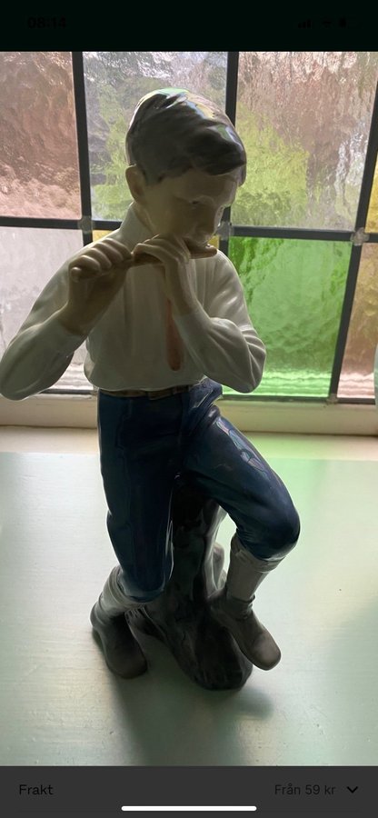 Underbar figurin Flöjtspelande pojke BingGröndahl äldre h 29 cm nyskick