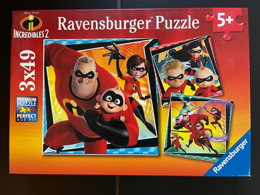 Tre pussel i ett med Superhjältarna/Incredibles Ravensburger Pussel 3x49