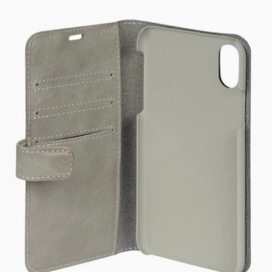 Essentials iPhone X/XS Plånboksväska i äkta läder för 3 kort grå