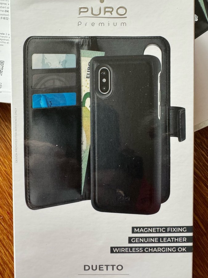 Puro Plånboksväska till IPhone XR Magnet Äkta läder Svart