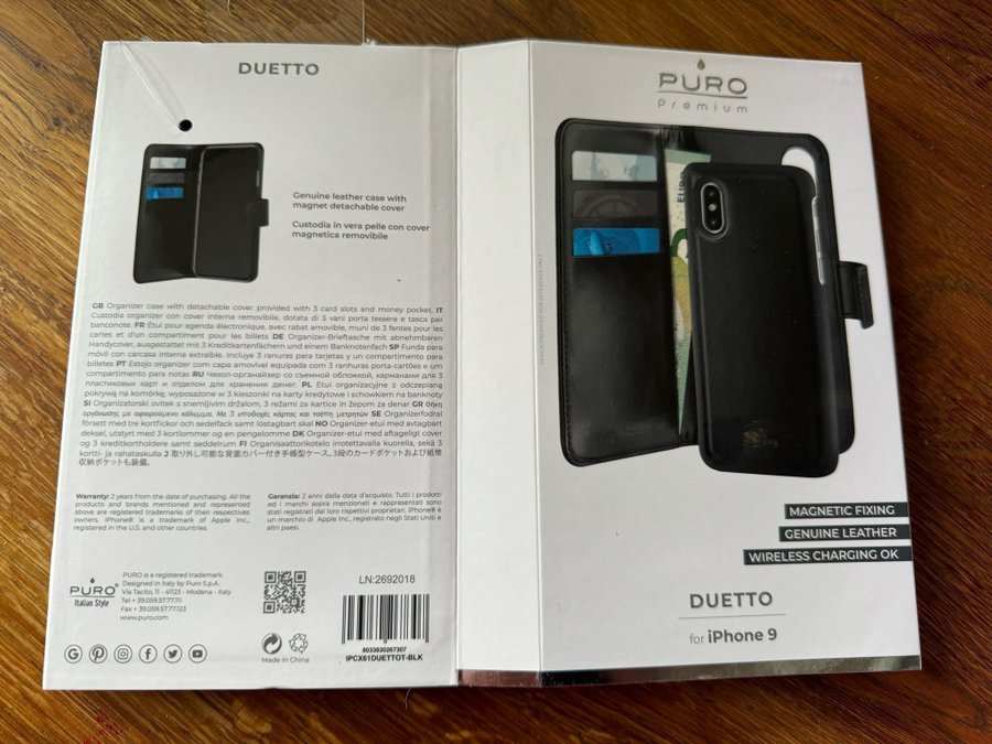 Puro Plånboksväska till IPhone XR Magnet Äkta läder Svart