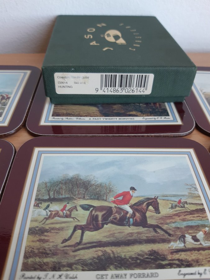 Pimpernel England- Jaktmotiv: 5 stbordsunderlägg / 6-pack coasters Vintagr