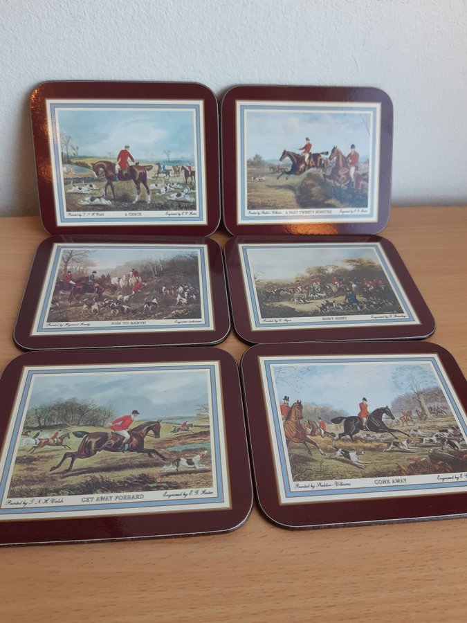 Pimpernel England- Jaktmotiv: 5 stbordsunderlägg / 6-pack coasters Vintagr