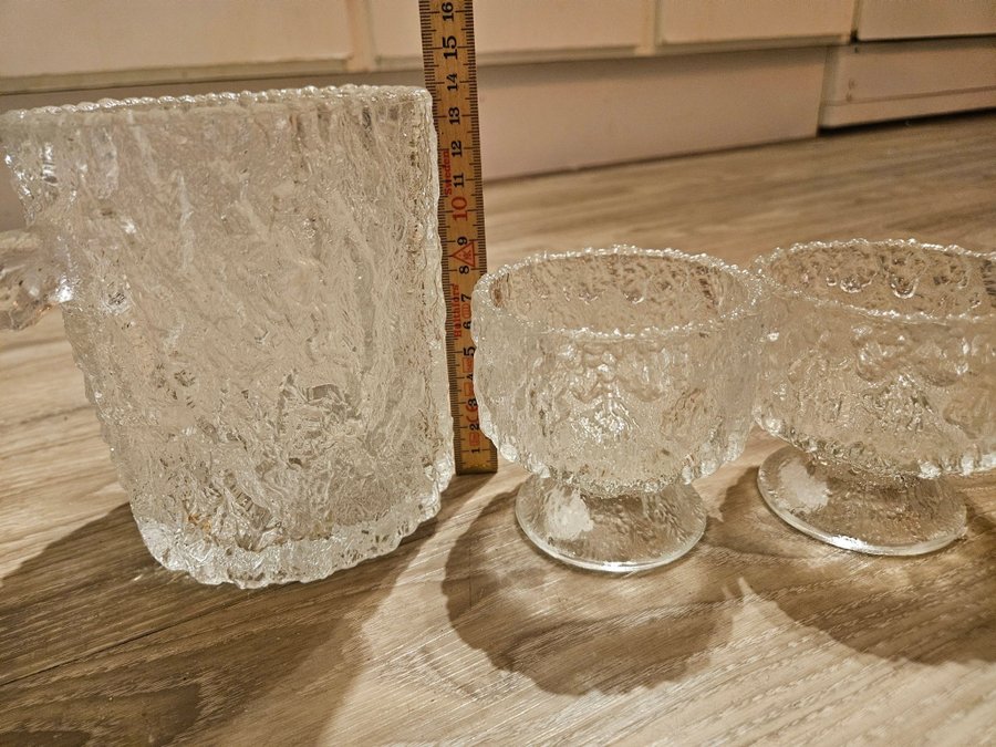 Ishink och 2 glas konstglas Goebel Charlottenhutte bägare retro vintage