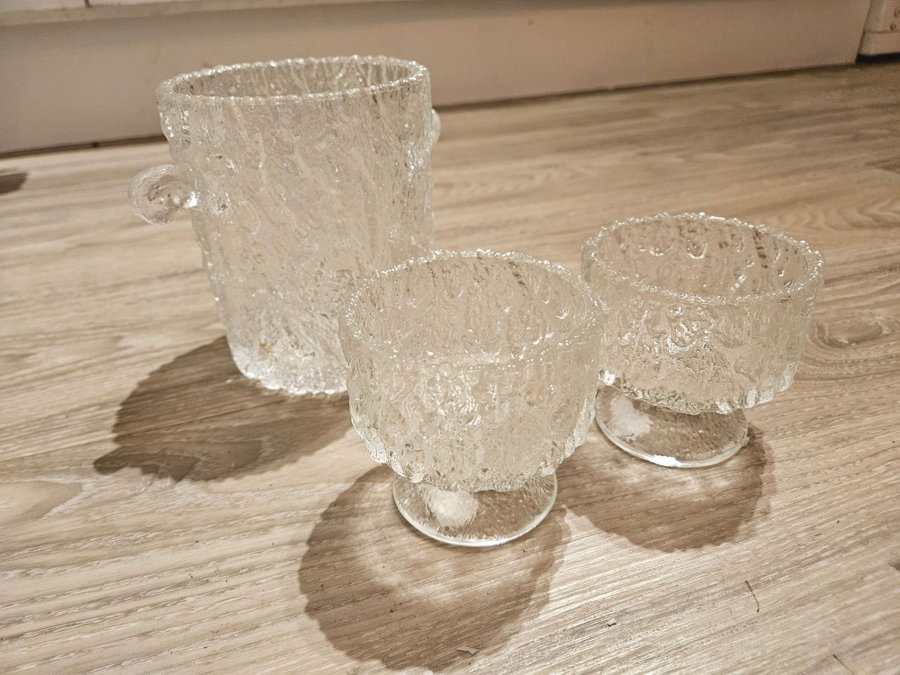 Ishink och 2 glas konstglas Goebel Charlottenhutte bägare retro vintage