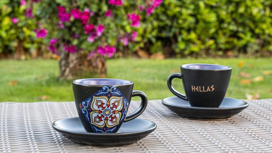 NYTT Megale Hellas Cafe | Set med 6 espressokoppar keramisk fat |Ordpris 399kr