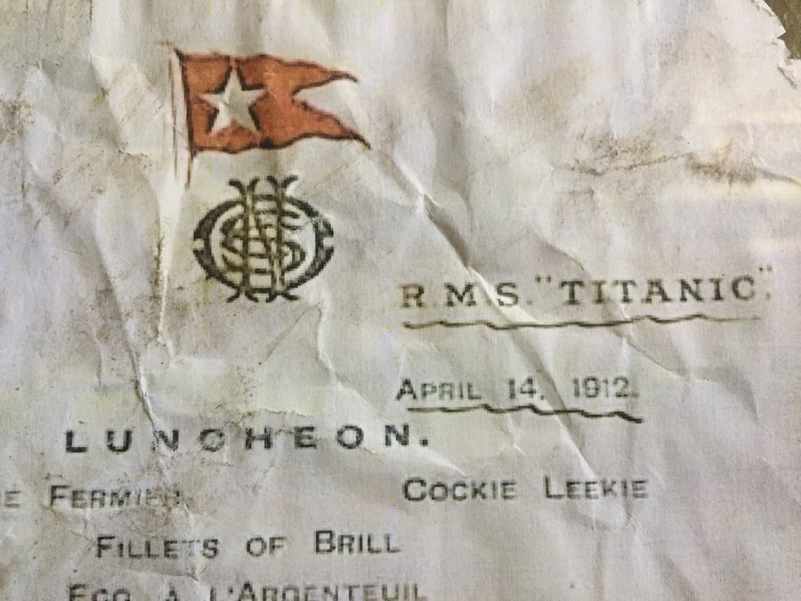 Gammal tavla RMS Titanic Lunchmeny (14 apr 1912)