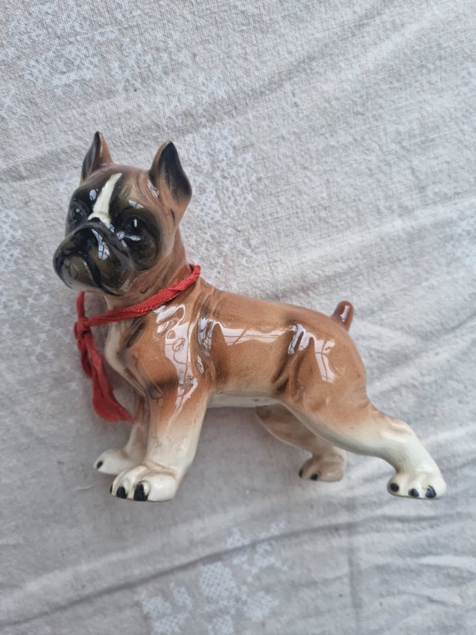 Figurin Hund Boxer Mastiff Porslin Figur