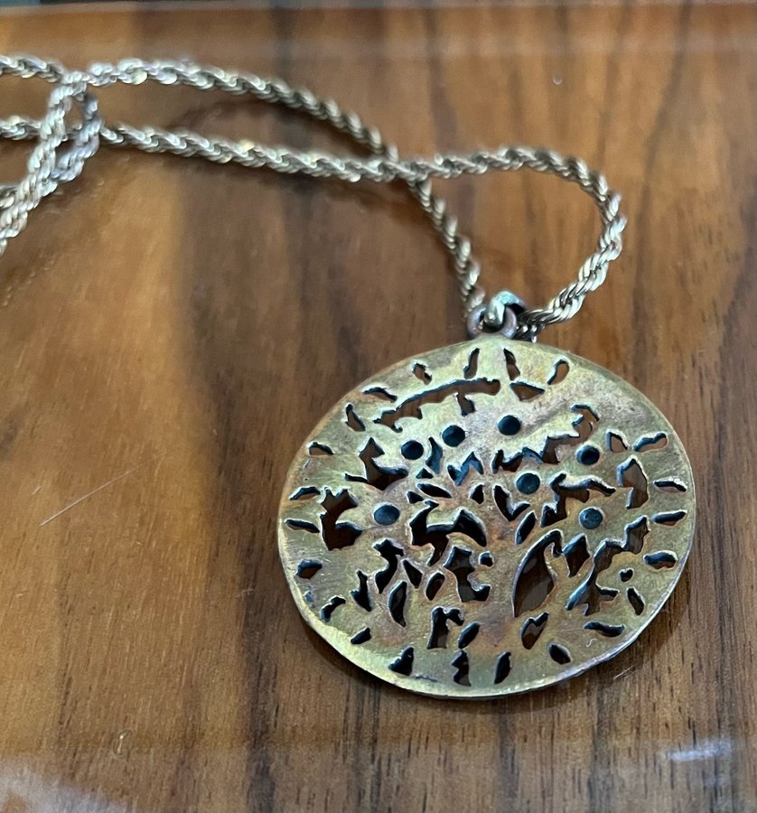 Runt hänge brons halsband kedja länk vintage träd frukt blad blommor ev finskt