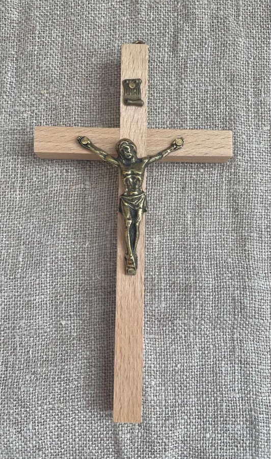 Krucifix Jesus kors väggkrucifix trä/mässing (NYTT)