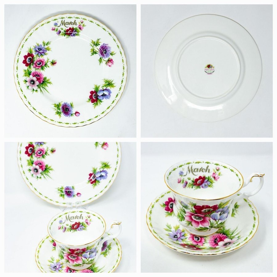 March månadskopp fat assiett Royal Albert England oanvänd