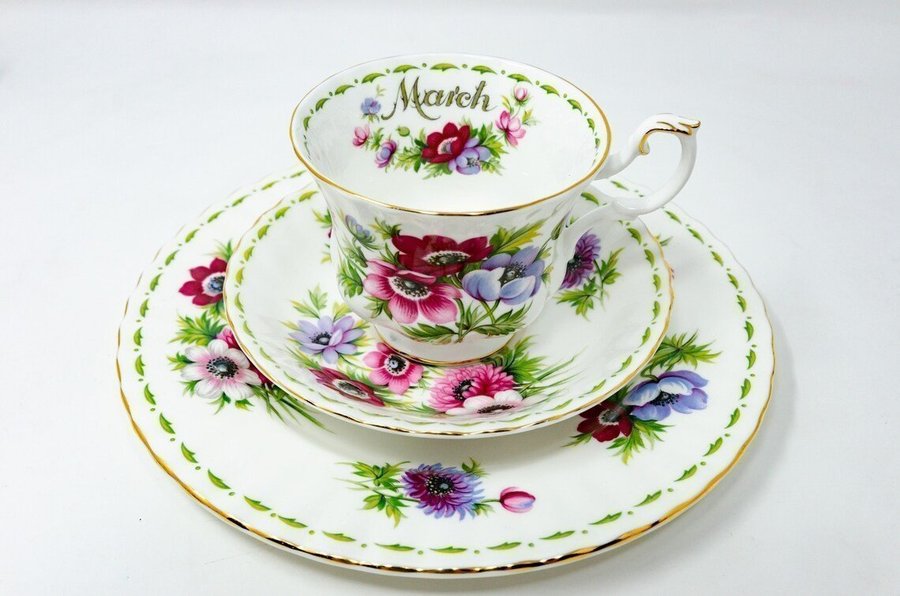 March månadskopp fat assiett Royal Albert England oanvänd