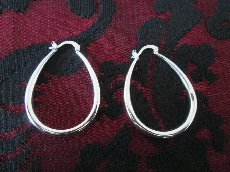 Ovala creoler Sterling silver 925 stämplade örhängen hoops silverpläterade