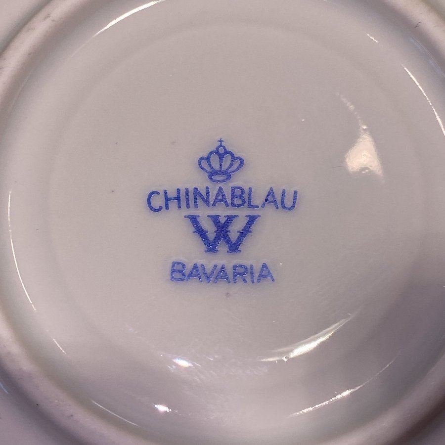 6 st Kaffekoppar med fat ”CHINA BLAU” Bavaria Tyskland RETRO
