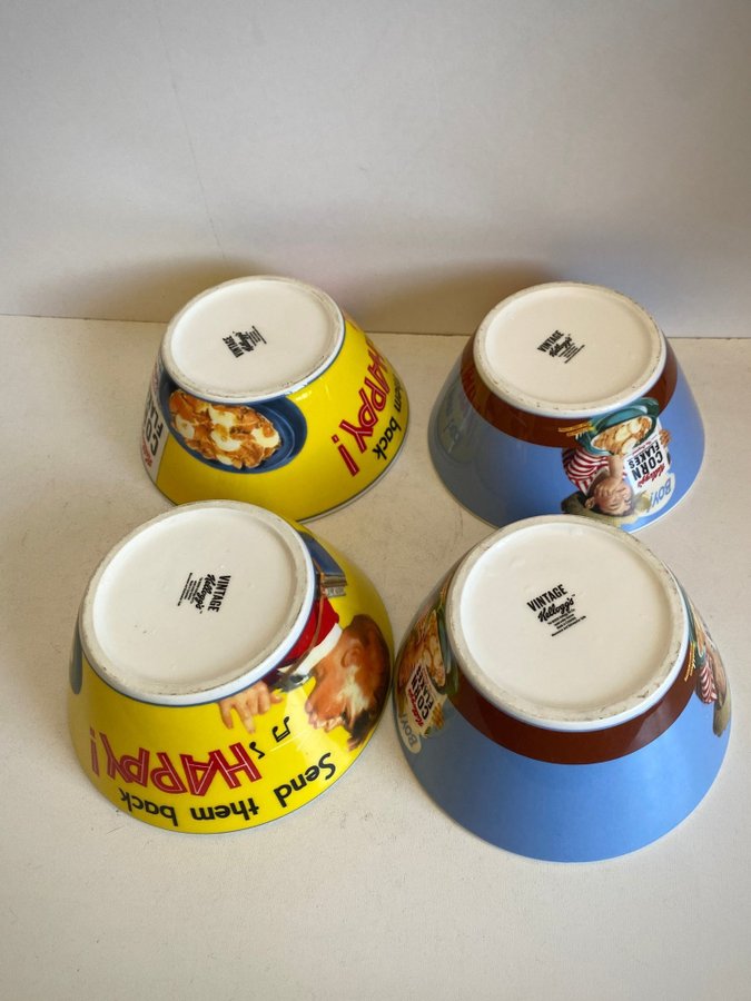 Kellogg's Corn Flakes reklam frukostskålar skål set of 4 vintage bowls retro