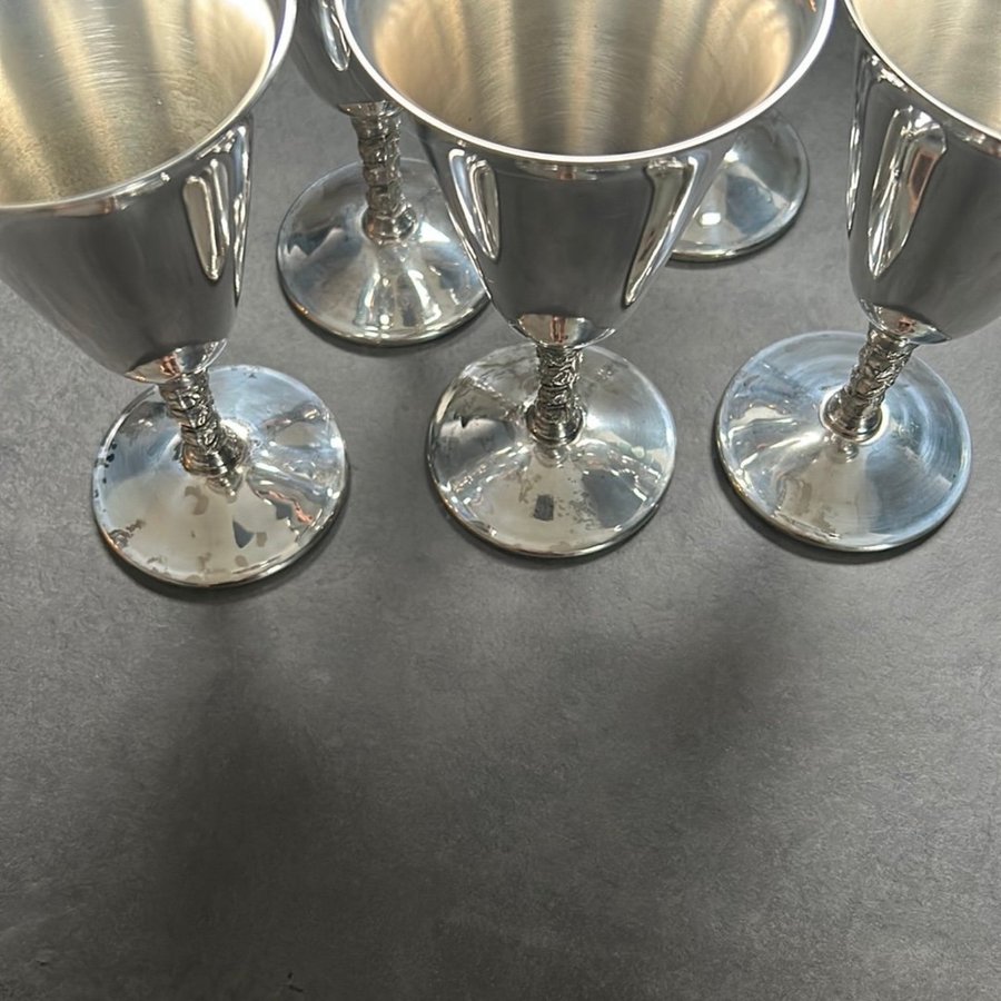 Vintage Vin glas i mässing med 2R silver plate 6 stycken retro