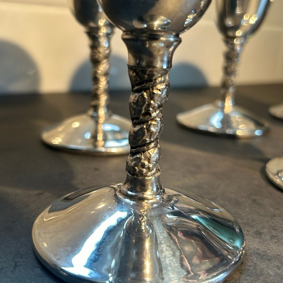 Vintage Vin glas i mässing med 2R silver plate 6 stycken retro