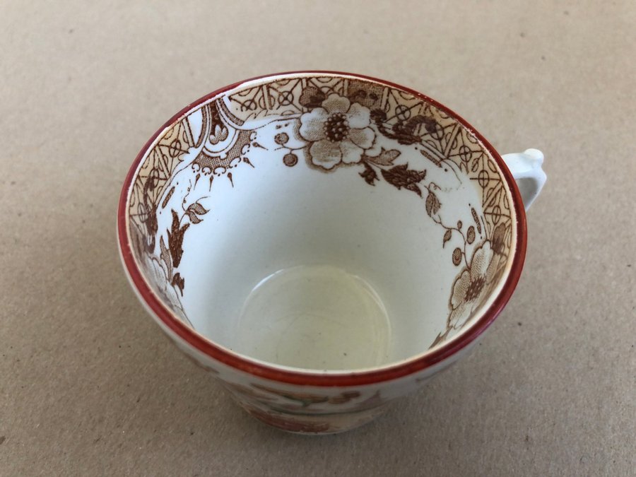 Antik Utzschneider  Cie Sarreguemines Franskt Porslin Te Kaffe Kopp Fat Kyoto