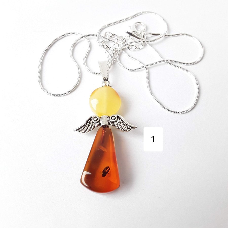 Baltic amber Angel pendant on a silver color chain Unisex Guardian angel jewelry