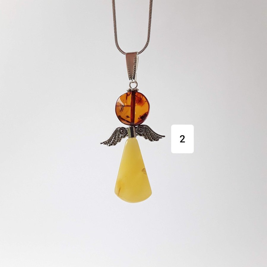 Baltic amber Angel pendant on a silver color chain Unisex Guardian angel jewelry