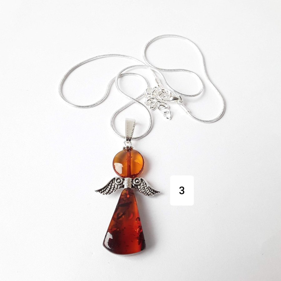 Baltic amber Angel pendant on a silver color chain Unisex Guardian angel jewelry