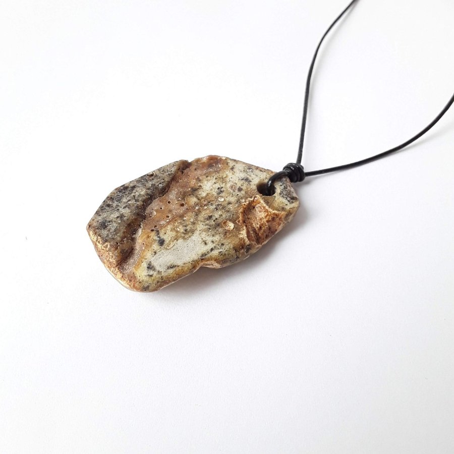 Baltic amber raw gemstone pendant on black leather cord Unisex amber gem jewelry