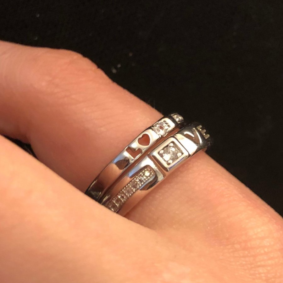 2 st ett par justerbar LOVE nya ringar i sterling silver pläterade stämplade