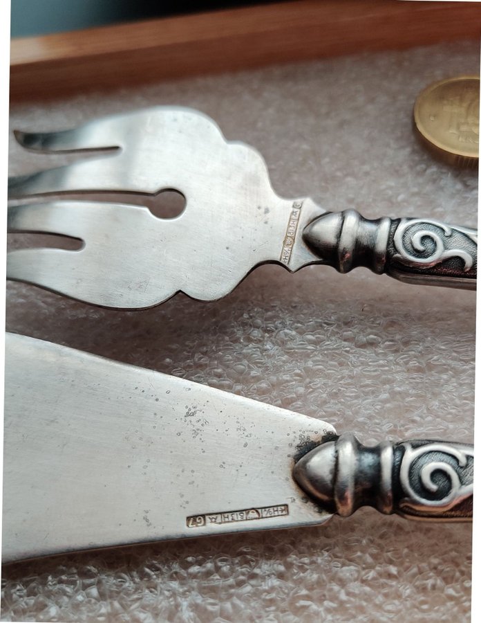 Vintage set Finland 813h ros tårtbestick fiskbestick kniv gaffel äkta silver fin