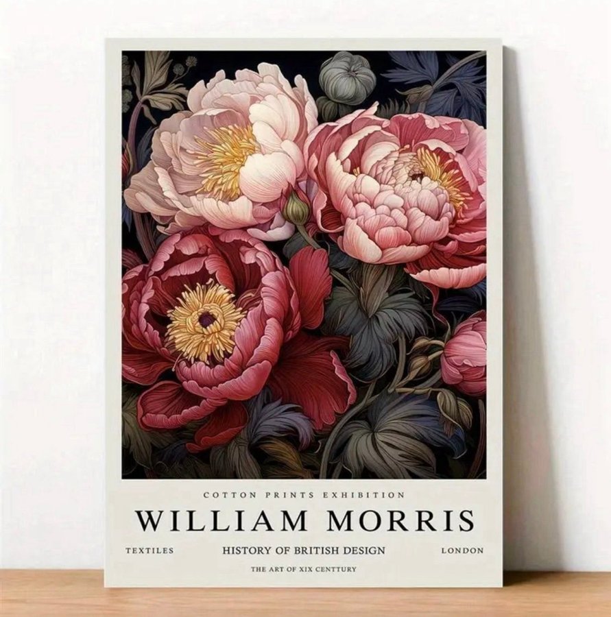 Print Poster WILLIAM MORRIS "Rosa Pion" 50x70 cm Brittisk textilhistoria